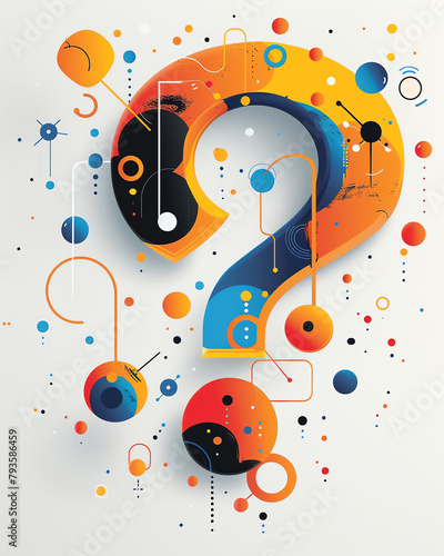 Illustration of a giant question mark surrounded by smaller answer bubbles, symbolizing a hub of frequently asked questions