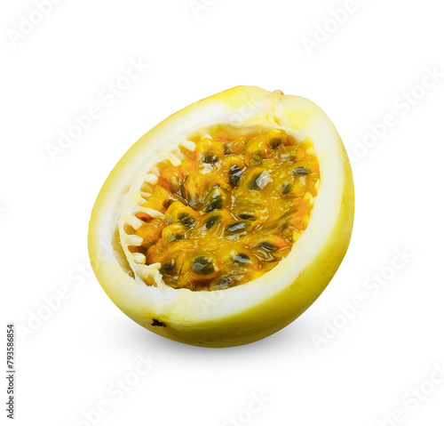 Yellow passion fruit isolated on white background.