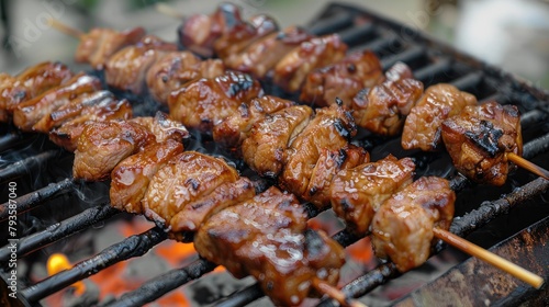 Grilled skewers of succulent pork on the barbecue