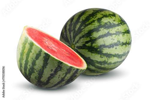 Whole and half watermelon isolated on a white background