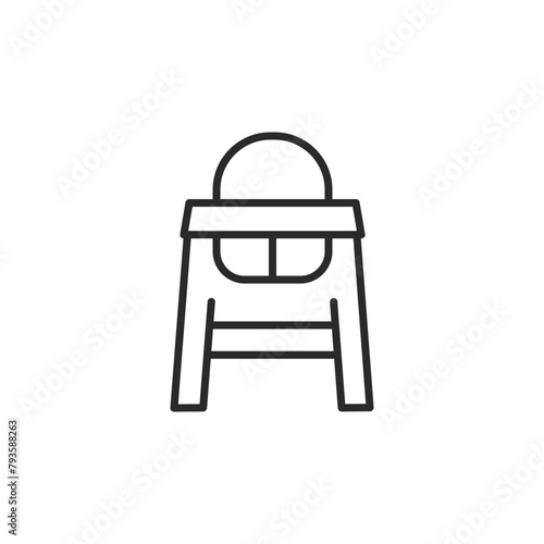 Baby high chair icon. A minimalistic outline of a high chair, essential for baby feeding times and designed for safety and convenience. Appropriate for baby furniture retailers. Vector illustration