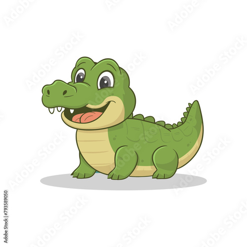 A flat cartoon illustration of a happy baby crocodile