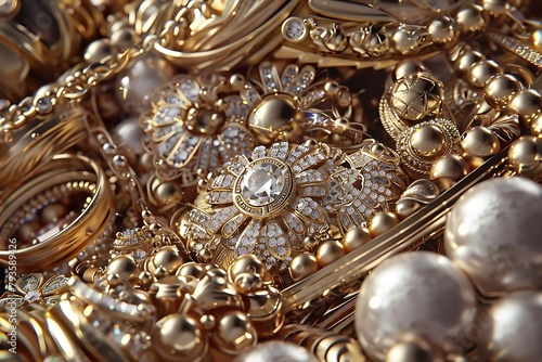 an intricate tapestry of luxurious golden jewelry in a seamless display of wealth and opulence