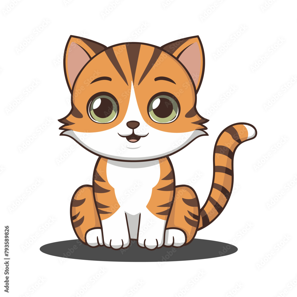 A flat cartoon illustration of a baby tiger illustration