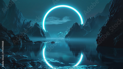 Futuristic night landscape with abstract landscape #793590068