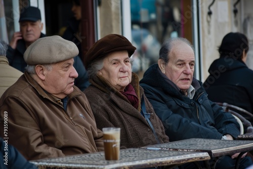 Unidentified senior people at a street cafe in Moscow.