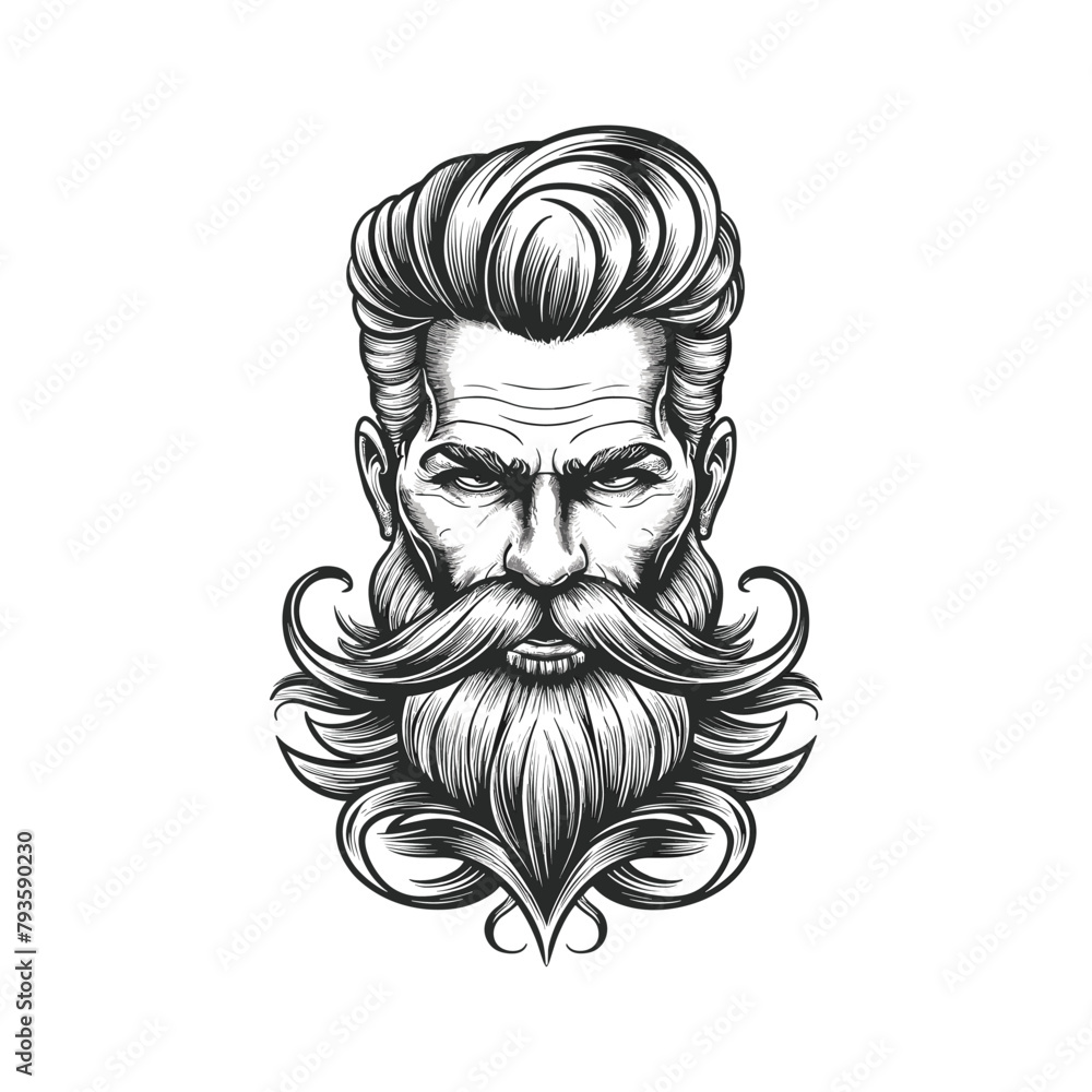 Stylish barber shop logo featuring a dashing man with a beard and mustache