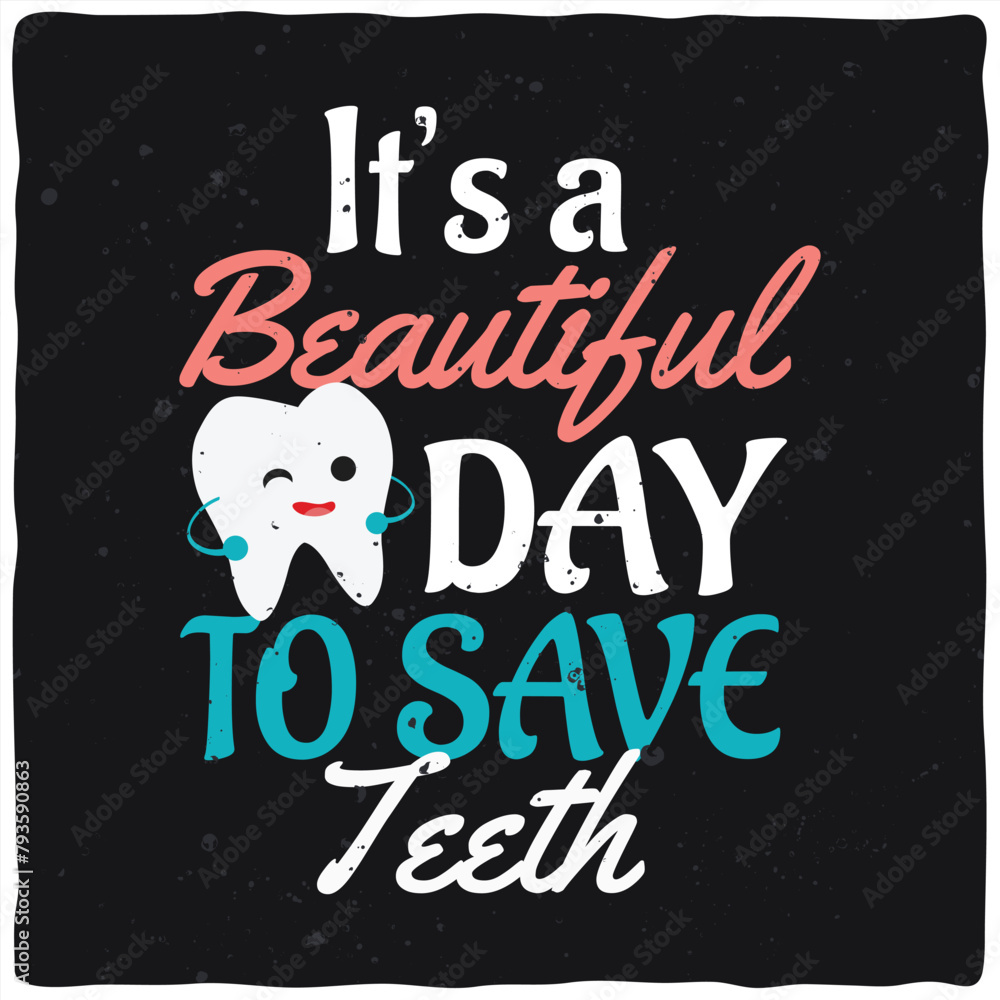 A dental vector typography poster design stands against a black background radiating charm and creativity with bold and colorful fonts evoke a sense of whimsy and enthusiasm.