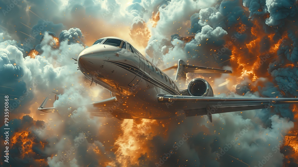 The plane in the sky is flying through a severe monsoon in the air. The plane in the sky is flying through a severe monsoon in the air.