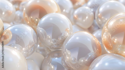 A smooth 3D abstract of interconnected glossy spheres in varying shades of pearl and ivory, evoking a sense of modern luxury.