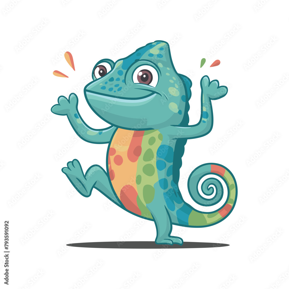 Naklejka premium cute happy chameleon cartoon flat illustration