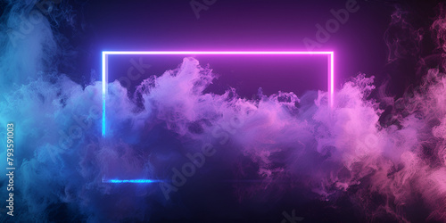 Glowing neon square frame with smoke in dark Product Stand blue pink violet neon square abstract background