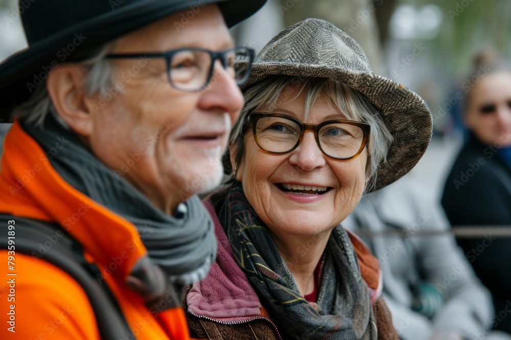 Portrait of a smiling senior couple on a walk in the city Portrait of a smiling senior couple on a walk in the city