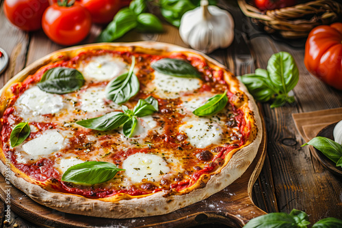 Classic Italian Pizza Margherita with basil and mozzarella