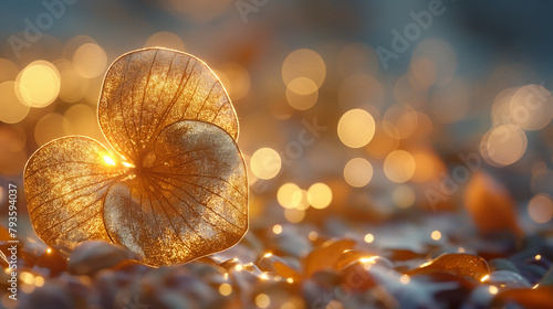 a luxurious and festive backdrop adorned with shimmering gold petals and charming heart motifs. photo