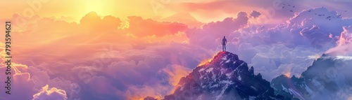 A cloud painter  perched on a mountain peak  captured the fleeting beauty of the sunrise with swift strokes of lavender and orange watercolor  the wind erasing each piece as quickly as it was created