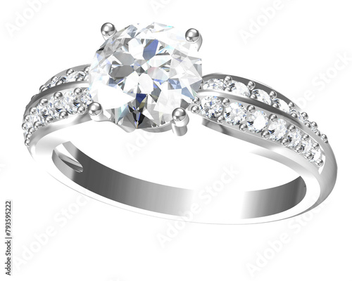 Diamonds ring on white gold body shape the most luxurious.3D rendering