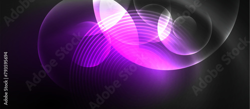 An enchanting blend of violet, magenta, and pink hues create a glowing purple swirl reminiscent of a vibrant petal against a dark sky, resembling automotive lighting on a gaslit night