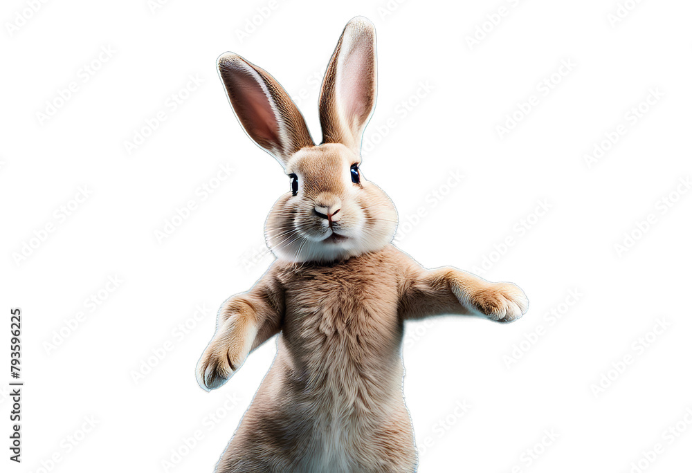 Fototapeta premium Rabbit bunny head on male body jumping dancing Creative design