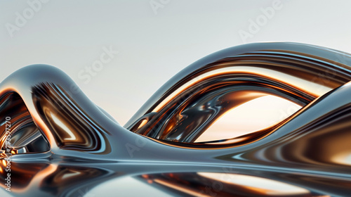 An abstract 3D wave of polished bronze, curling gracefully in a display of fluid dynamics and reflective surfaces. © Muhammad