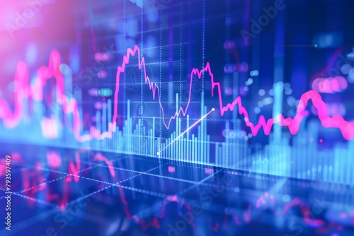 Abstract Financial Data Analysis Graphs and Charts Overlaying Cityscape at Night