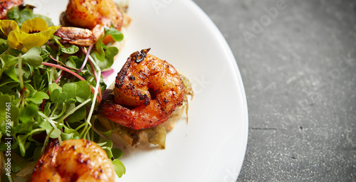 Grilled shrimp and salad