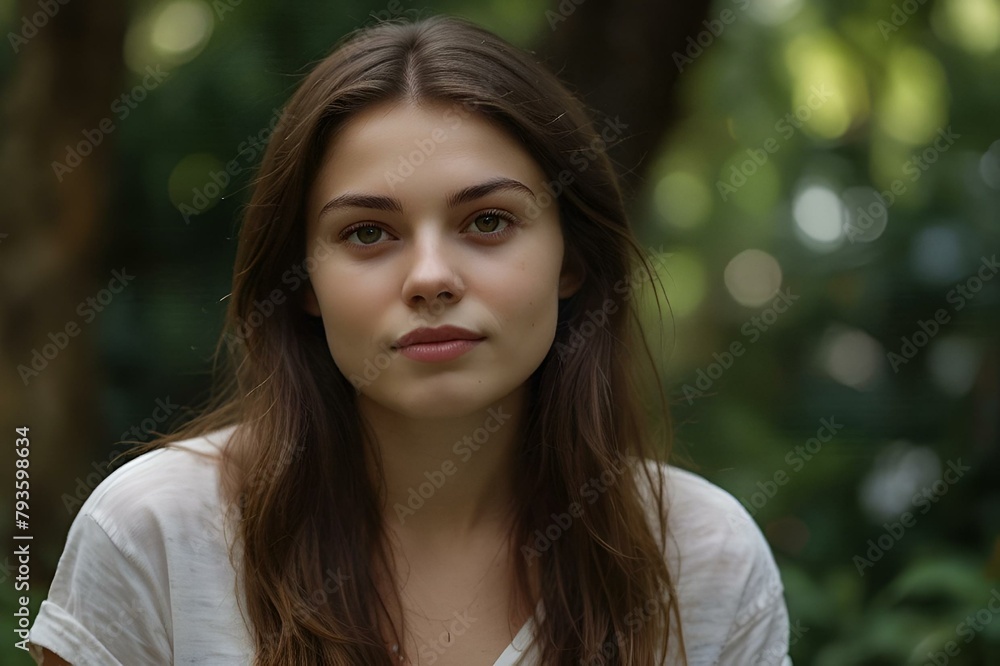 Portrait of a young woman with flowing hair, AI-generated. Portrait of a young woman with flowing hair, AI-generated.