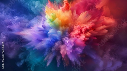 A mesmerizing burst of colorful powder clouds creating a vivid spectacle on a dark background.