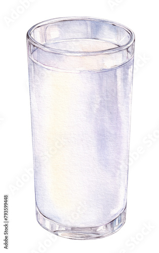 Watercolor glass of milk, hand drawn dairy product illustration