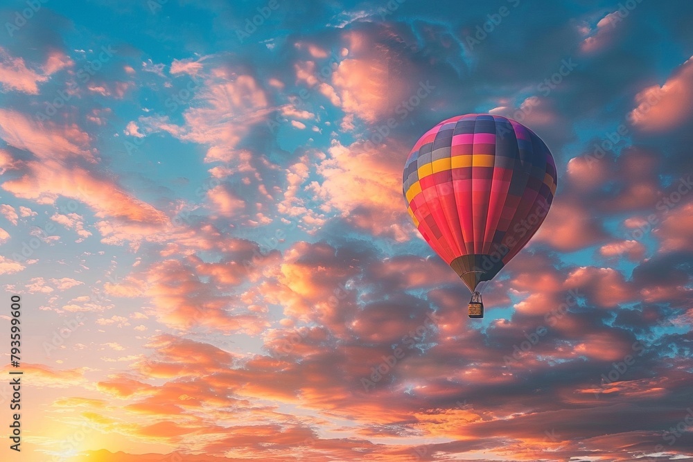 Obraz premium Balloons floating above the colorful sunrise sky