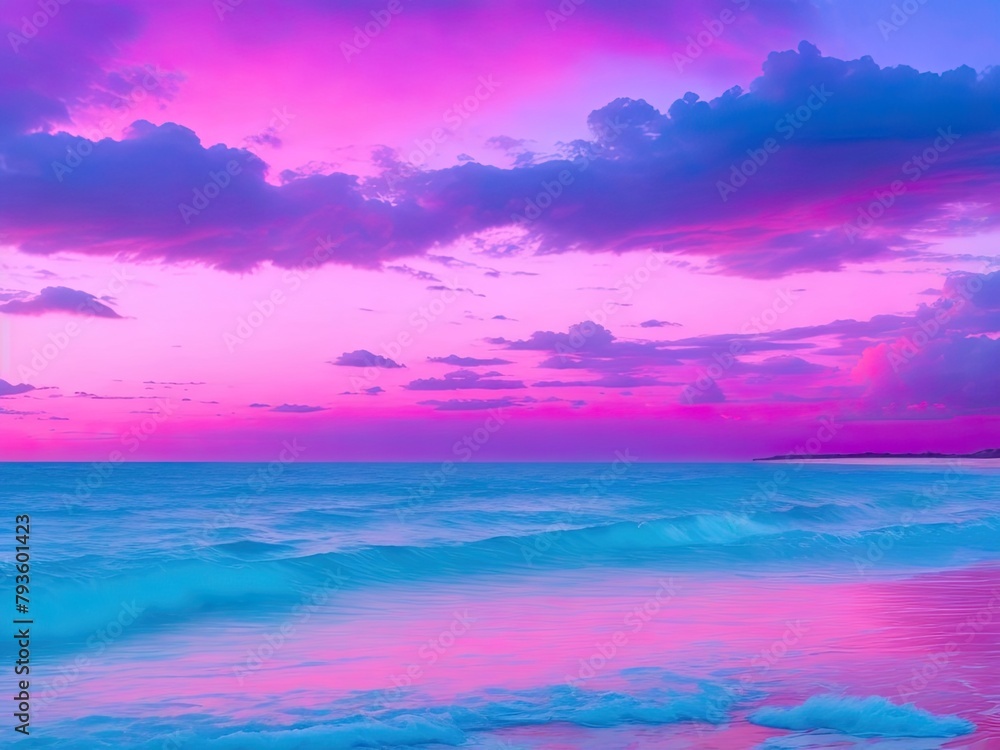 The natural beauty of the pink sky and blue sea