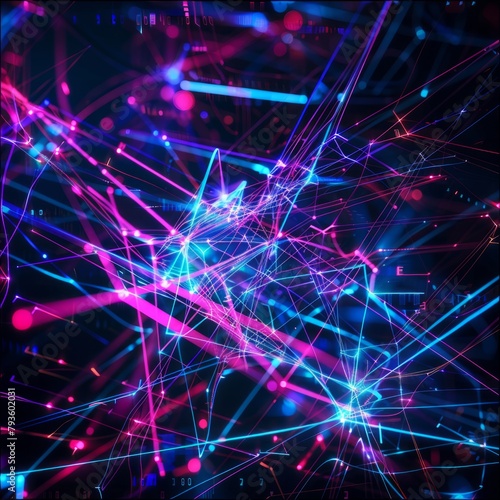 A colorful, abstract image with purple, blue, and red lines