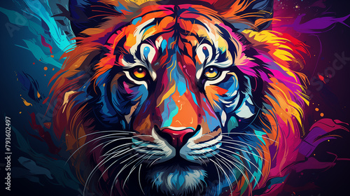 bright poster with a picture of a tiger in neon purple light