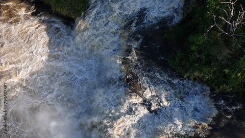 waterfall in river in top view photo