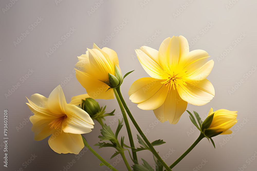 yellow flowers on white, generative ai yellow flowers on white, generative ai