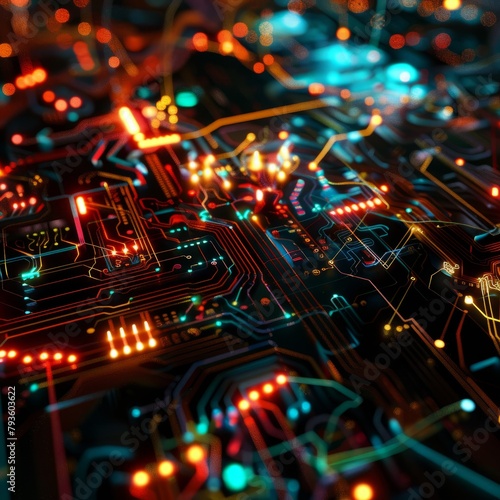 A close up of a computer chip with many lights on it © Chawakorn