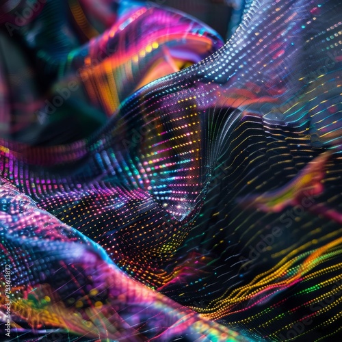 A colorful, abstract piece of fabric with a lot of different colors and patterns