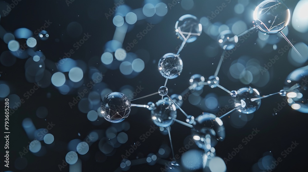 Abstract Molecular Structure: 3D Glass Molecules Connected, Science Concept