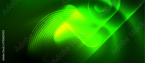 A neon green and electric blue glowing wave creates a stunning visual effect on a black background, resembling gas or water in macro photography