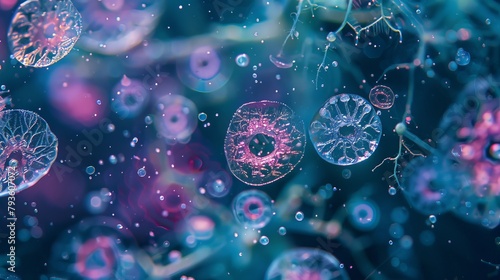 Vibrant Pink Marine Phytoplankton Protoperidinium sp Under 40x Lens: Creative Banner with Copyspace
