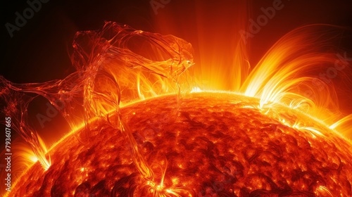 A close up of a solar prominence on the sun's surface