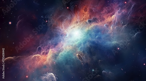 A cosmic explosion of colorful gases and particles in space