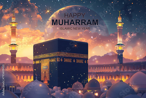 Happy muharram festival and islamic new year illustration photo