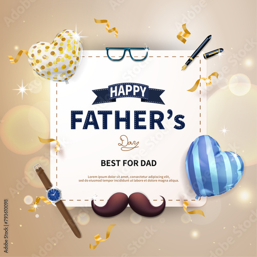 Father's Day greeting card with balloons and watch, gift,pen...