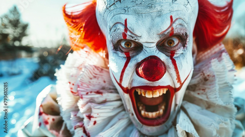 Close Up of a Person Wearing Scary Clown Makeup