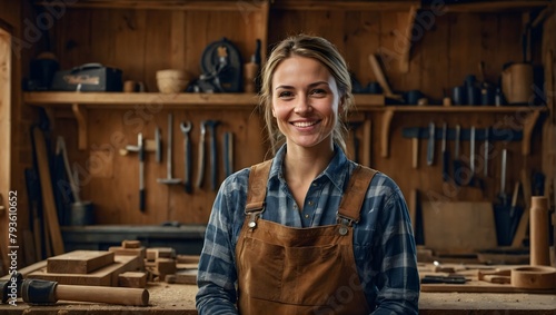 female carpenter in the wood workshop