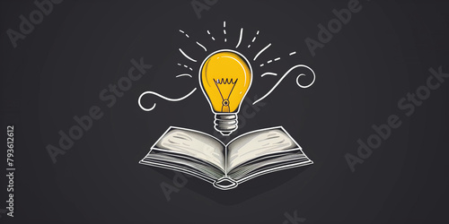 Eureka Moment: Incandescent Bulb Over an Open Book with Symbols