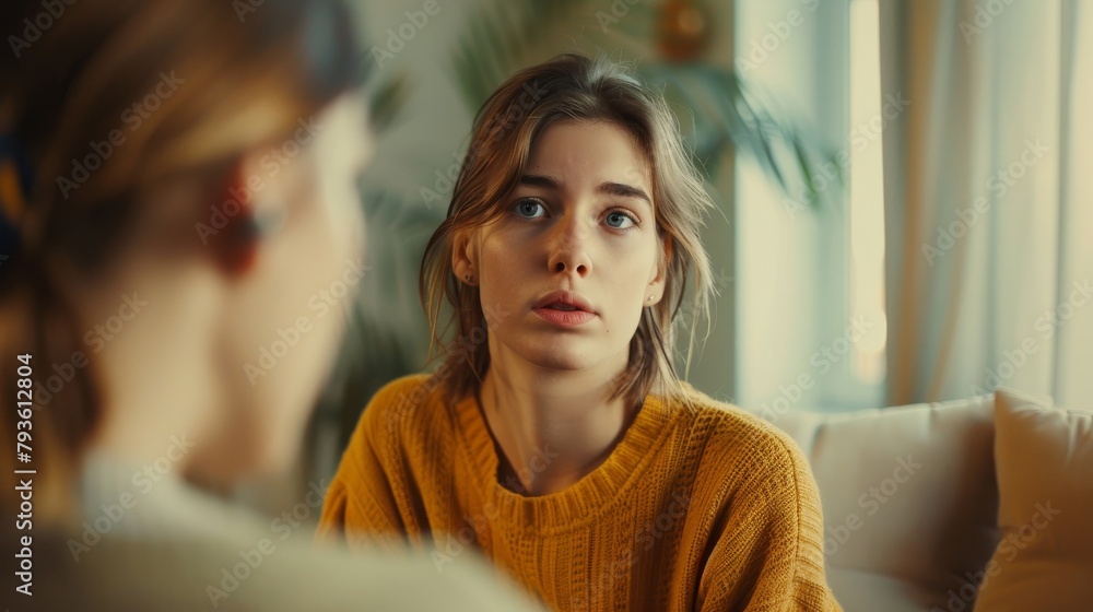 © Exnoi - A psychologist in a soft-colored office, listening intently to a client, empathetic and attentive, against a calm, neutral background, styled as a therapeutic session portrait. © Exnoi - A psychologist in a soft-colored office, listening intently to a client, empathetic and attentive, against a calm, neutral background, styled as a therapeutic session portrait.