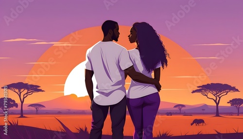African American couple in the style of a flat vector illustration