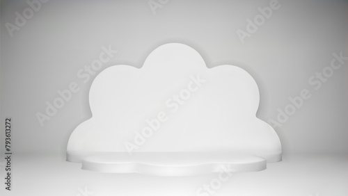 3d white podium for product display daisy background scene. Studio platform with flower blossom shape for children cosmetic or toy presentation. Abstract realistic base render for luxury design